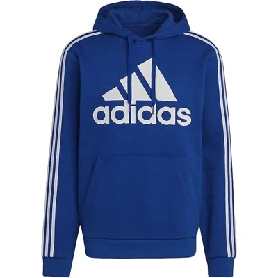 Adidas Azul Con Logo Blanco Y 3 Rayas Sudadera con Capucha Bolsillos Para Hombre 2XLT Foto 1 de 4