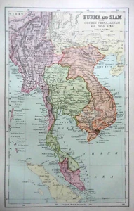 BURMA & SIAM; Original Vintage Map (c1890) Chambers - Thailand Vietnam Malay, 34 - Picture 1 of 4