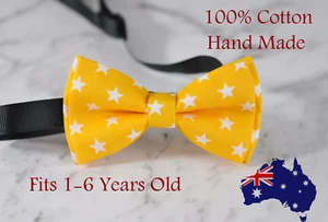 Boy Kids Baby 100% Cotton YELLOW Stars Bow Tie Bowtie Wedding 1-6 Years Old - Picture 1 of 5
