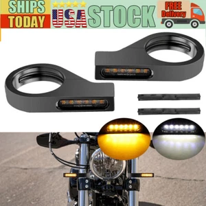 Motorcycle Fork Tubes Clamp Amber White LED Turn Signal Blinkers Light 41mm - Bild 1 von 10