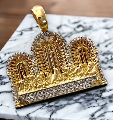 Большой бриллиант 10K твердого желтого золота последний ужин бриллиант хип-хоп подвеска! - Изображение 1 из 4