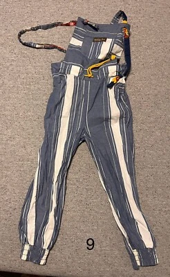 Matilda Jane Overall Pants Size 4 - Chambray Stripes With Floral Inside, GUC - Image 1 of 3