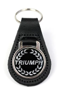 Triumph Wreath Black B/G Logo Quality Black Leather Keyring - Picture 1 of 1