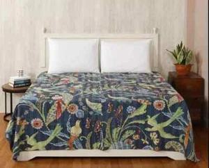 Unique Paisley Kantha Hand Block Print Bedspread Handmade Blanket King Size - Picture 1 of 3