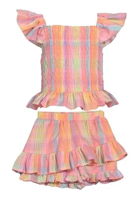 NUEVO Bonnie Jean Niñas Talla 4 "ORANGE-MULTI PLAID" Conjunto Top Skort Calado Nuevo con Etiquetas Foto 1 de 3