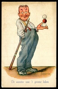 Artist- BROEKMAN Postcard 1910s Netherlands Humor Sport Billiards Player - Imagen 1 de 2