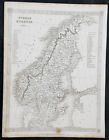 1845 Alexander Findlay carte antique originale de la Scandinavie - Norvège & Suède