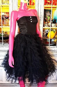Vintage Betsey Johnson Y2K Black Ruffle Lace Tulle Coquette Tea Party Dress S 2 - Picture 1 of 13