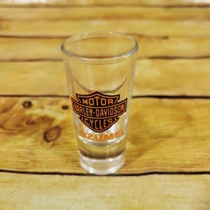 Shot Glass Harley Davidson Motorcycles Cozumel Mexico Tall 4” Clear Glass - Bild 1 von 3