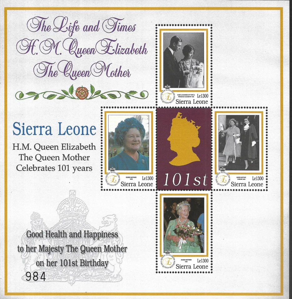 SIERRA LEONA - 1991 MNH "La Reina Madre Celebra 101 Años" Hoja de Recuerdo!!!! Foto 1 de 1