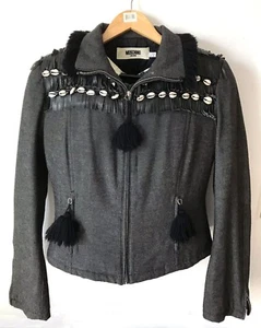 Moschino Jeans Unique Zip up Jacket Size Medium Fringe Collar - Picture 1 of 6
