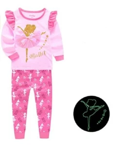NEW Ballet Kids Glow-in-The-Dark 2 Piece Long Sleeve Top & Pant Pajamas Size 10 - Picture 1 of 3
