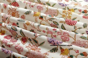 By Yard Indian Hand Block Print Fabric 100% Cotton Natural Dyed Floral Fabric - Picture 1 of 3