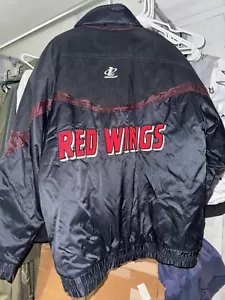 Vintage 90s Logo Athletics Detroit Redwings Coat Red Wings Jacket Vinyl L - Picture 1 of 5