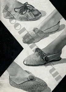 Crochet & Knitting Pattern Women's Vintage 1940s Slippers. 4 Styles. - Picture 1 of 1