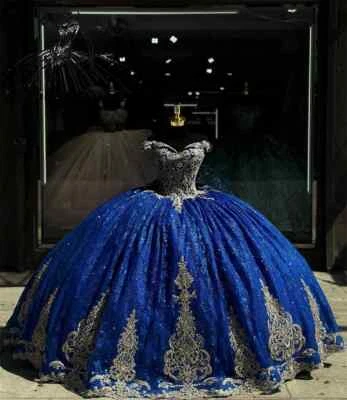Vestido de baile azul royal fora do ombro vestido Quinceanera aplique com miçangas doce 16 - Imagem 1 de 4