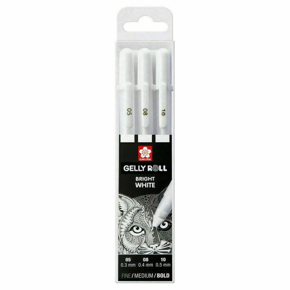Sakura Gelly Roll Gel Pens Bright White Set -05/08/10- Metallic FINE MEDIUM BOLD