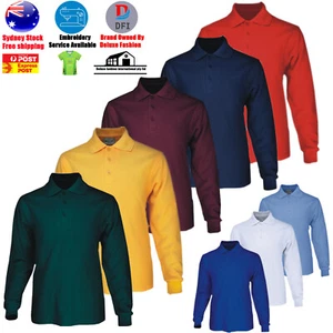 Men's Long Sleeve Basic Polo Plain Polo Shirt Casual Polo Sun - Picture 1 of 12