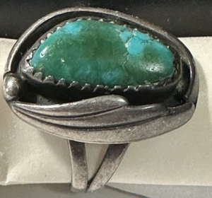 SILVER TONE VINTAGE TURQUOIS RING-ART DECO STYLE - Picture 1 of 12
