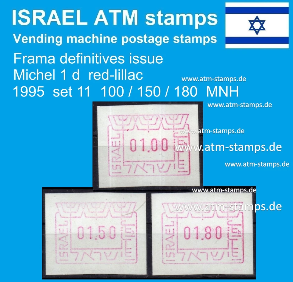Sellos de cajero automático de Israel 1995 / Michel 1 / juego 11 / 100/150/180 MNH Frama Klussendorf Foto 1 de 1
