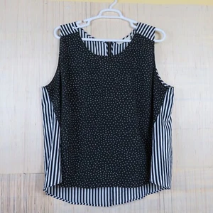 SEJOUR SZ 22W Women's Polka Striped Back Zip Sleeveless Top - Picture 1 of 7