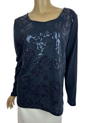 Ann Taylor  Size L Navy w/ Navy Sequins Long Sleeve Polyester/Rayon Scoop Neck - Image 1 of 4