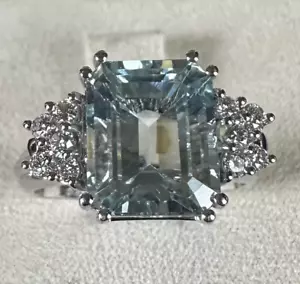 Anillo Oro Blanco 18kt. con Diamantes Naturales Ed Aguamarina Natural Ct. 4,48 - Imagen 1 de 7