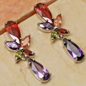 Orecchini In Argento Con Pietre Di Topazio Multicolore Misure 6 Mm 9 Mm - Picture 1 of 1