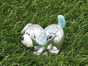 Hund blau silber mit Strass-Steinen - Dekofigur Hund, Welpen 5 cm 🐕 - Bild 1 von 3