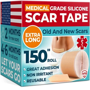 Medical Grade Silicone Scar Tape 1.6"x150" Reusable Sheets for Keloid, C-Section - Picture 1 of 12