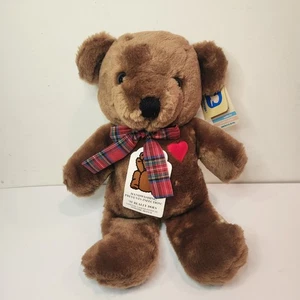 Dakin Baby Things Teddy Bear Red Heart Plush Plaid Bow 14” Bear 1983 Vintage NWT - Picture 1 of 14