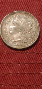 1865 Three Cent Piece - Picture 1 of 2