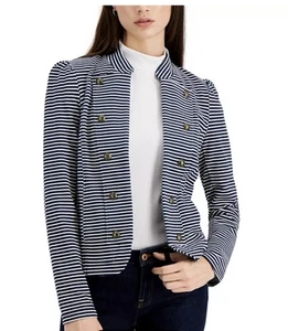 Tommy Hilfiger Military Band Jacket Navy and White Striped Size Medium - Picture 1 of 10