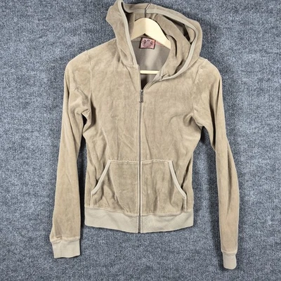 Винтажная велюровая куртка с капюшоном Y2K Juicy Couture желтовато-коричневая размер средний - Изображение 1 из 4