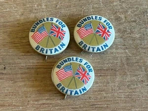 Bundles For Britain Pinback WW2 American Union Jack Flag UK Vtg Lot Button Pin - Imagen 1 de 24