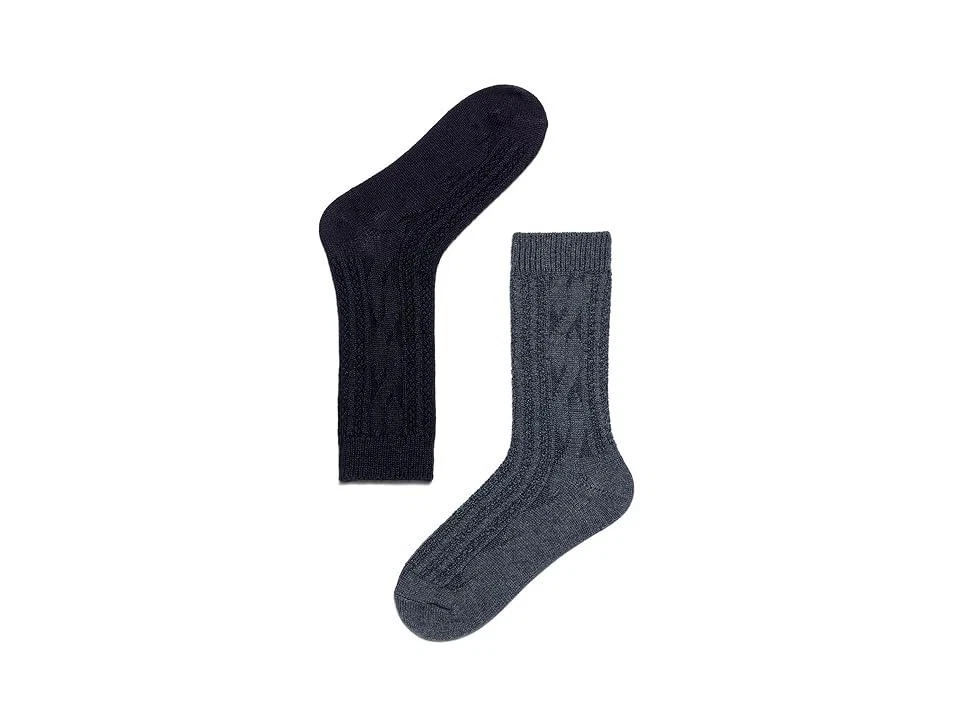 Paquete de 2 tonos para mujer gris/negro. Calcetines de bota acanalados con cable Foto 1 de 1