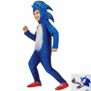 Kids Boys Sonic The Hedgehog Costume Jumpsuit Cosplay Fancy Dress Gloves Hat Set - Picture 1 of 9