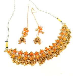 Eastern Bollywood Inspired Gold Tone Orange Rhinestone Demi - Bild 1 von 5
