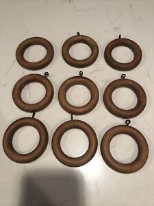 9 Wooden Curtain Rings 8 with Round Eye Brown Wood 1.5â€� Inside Diameter