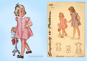 Simplicity 1095: 1940s Cute WWII Toddler Girls Dress Sz 2 Vintage Sewing Pattern - Picture 1 of 7