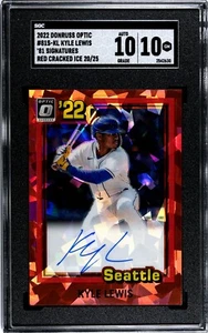 2022 Donruss Optic Kyle Lewis RED CRACKED ICE PRIZM /25 SGC 10 w/10 AUTO - Picture 1 of 2