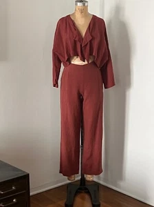 Animale Burgundy Linen Bolero Jacket and  Wide Leg Pants S, Maryam Nassir Zadeh - Bild 1 von 10