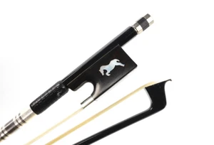 Arco per violino 4/4 nero fibra di carbonio bastone cavallo intarsio arco naturale capelli ebano rana - Foto 1 di 7