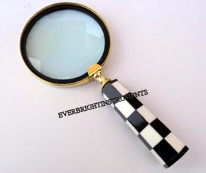 Victorian Style Beautiful Black & White Checkered Handle Magnifying Glass - Picture 1 of 5