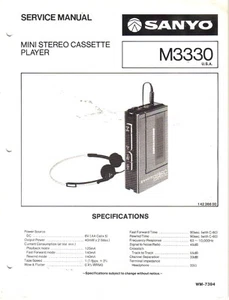 Service Manual Sanyo M3330 Mini Stereo Cassette Player 1982 - Imagen 1 de 1
