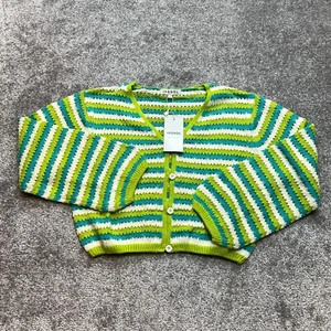 Iygnol Women's Large Cropped Cardigan Sweater Knit Soft Button Up Green New NWT - Picture 1 of 11