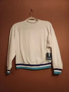  DSG Sz Med Girls White/Stripes Mock Turtleneck Pullover Top - Picture 1 of 1