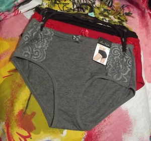 3 NEW PRIMA VALENTINA 872417 GH/RD LACE ACCENT PANELS COTTON HIPSTER PANTIES S - Picture 1 of 2