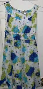 Girl's Dress Blue & Green Floral Print-Sleeveless - Lined-Cherokee Size L 10/12 - Picture 1 of 5