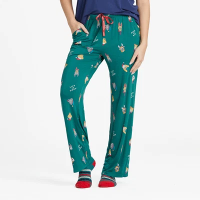 Calça de dormir verde leve Life Is Good Holiday Pup feminina nova com etiquetas - Imagem 1 de 4